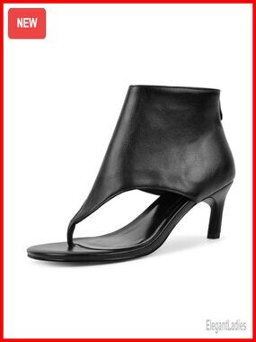 Kitten Heel Thong Sandals Ankle Cuff Rear Zip Shoes Open Toe Booties